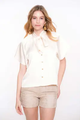 Geisha | Blouse satin with bow