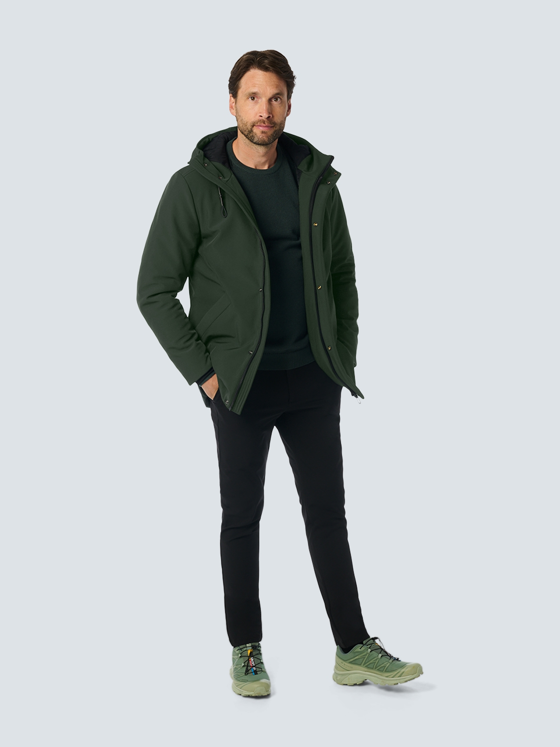 No Excess | Jacket medium long fit hooded softshell stretch