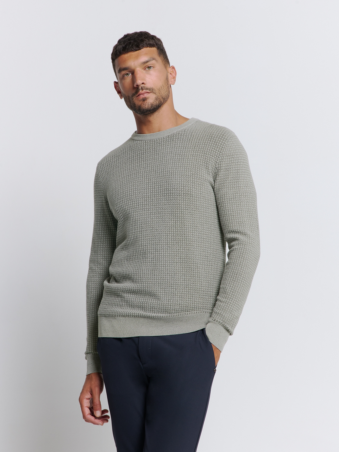 No Excess | Pullover crewneck 2 coloured waffle jacquard