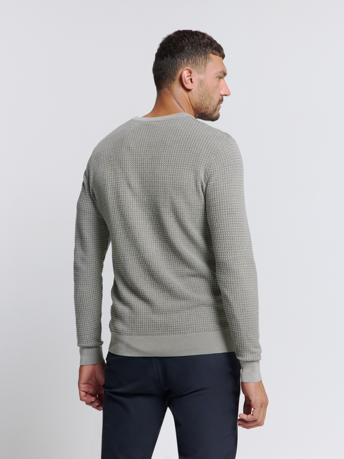 No Excess | Pullover crewneck 2 coloured waffle jacquard