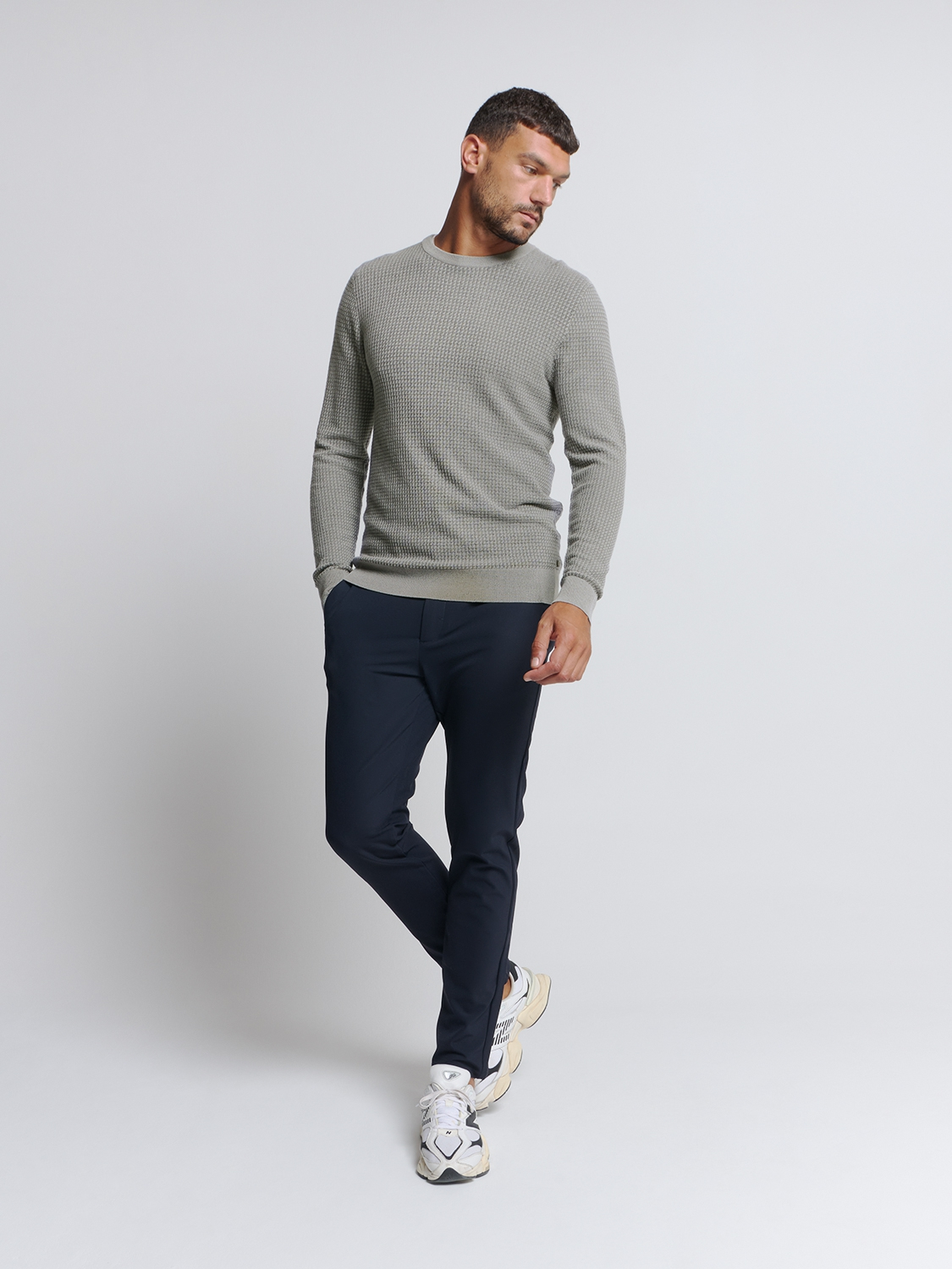 No Excess | Pullover crewneck 2 coloured waffle jacquard