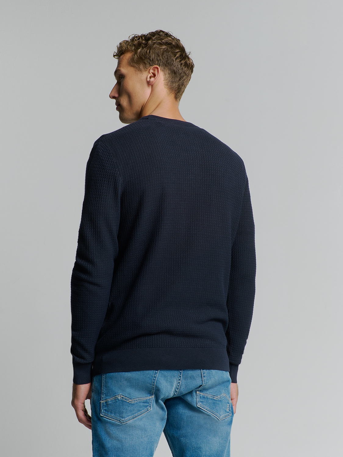 No Excess | Pullover crewneck 2 coloured waffle jacquard