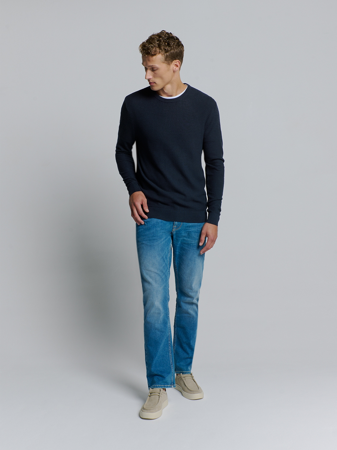 No Excess | Pullover crewneck 2 coloured waffle jacquard