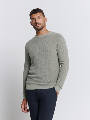 No Excess | Pullover crewneck 2 coloured waffle jacquard