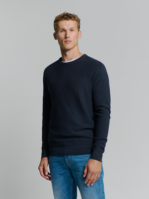 No Excess | Pullover crewneck 2 coloured waffle jacquard