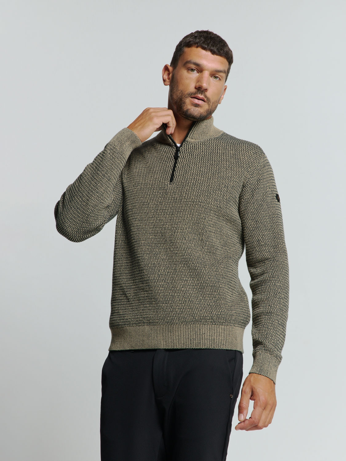 No Excess | Pullover half zipper 2 coloured melange