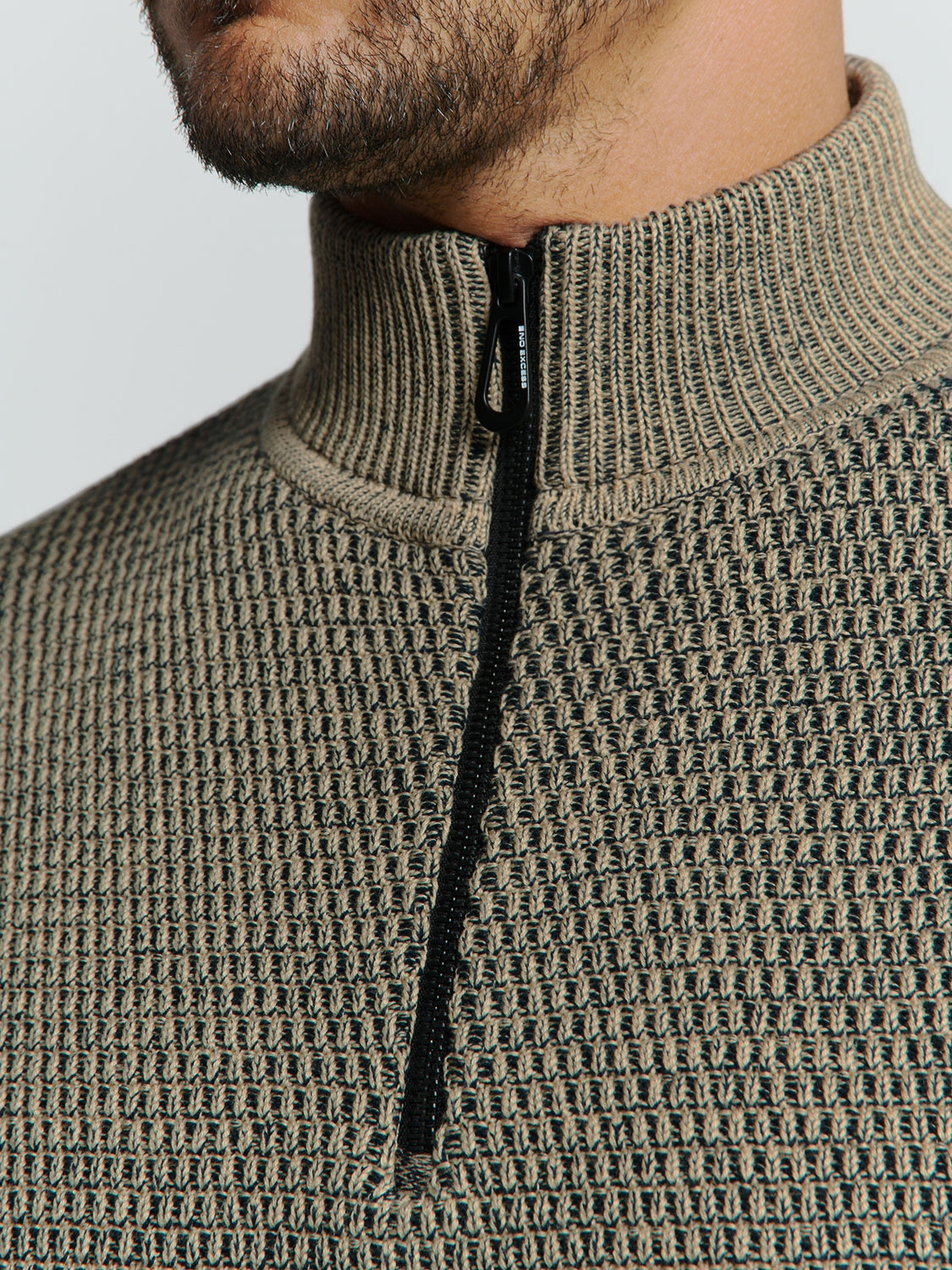 No Excess | Pullover half zipper 2 coloured melange