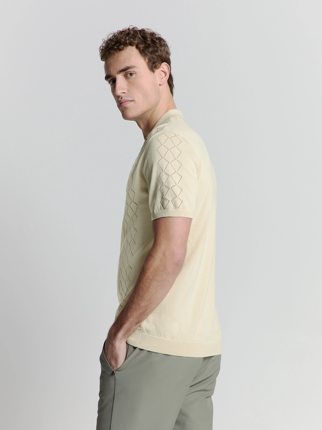 No Excess | Pullover short sleeve full button polo solid jacquard