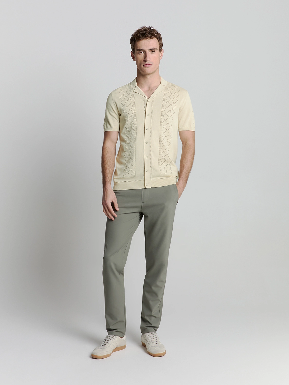 No Excess | Pullover short sleeve full button polo solid jacquard