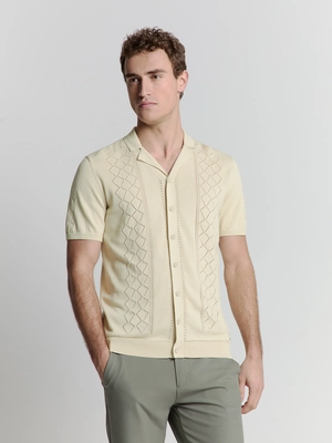 No Excess | Pullover short sleeve full button polo solid jacquard