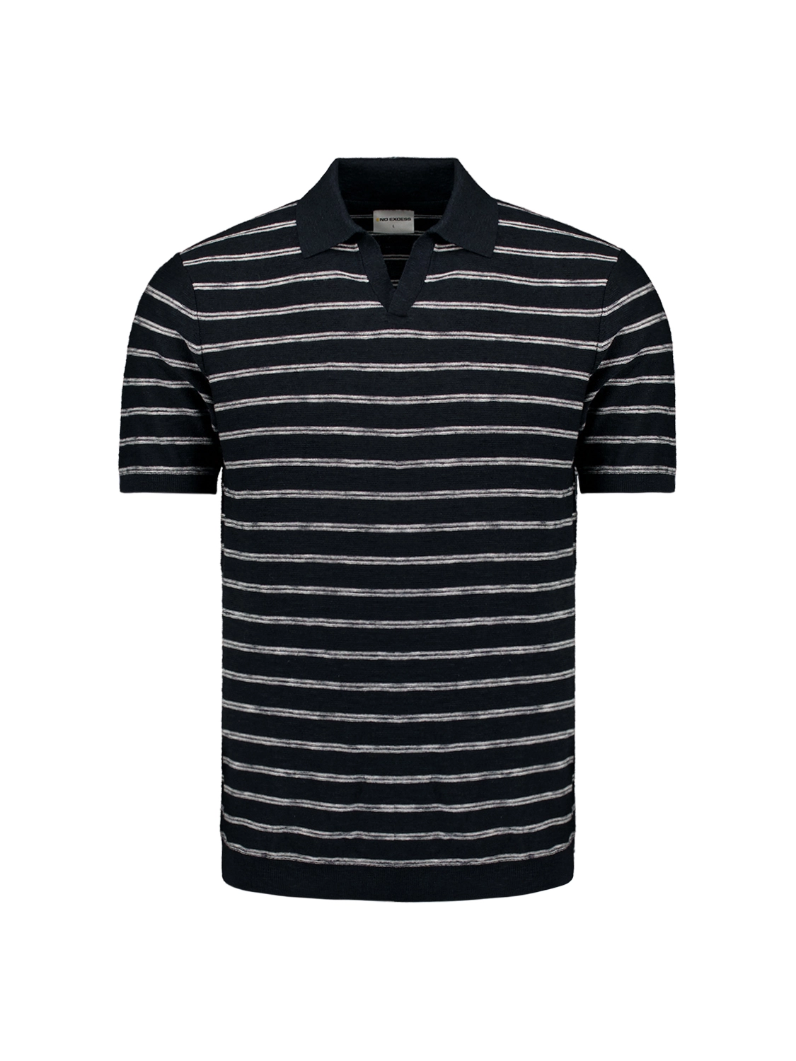 No Excess | Pullover short sleeve polo v stripes with linen