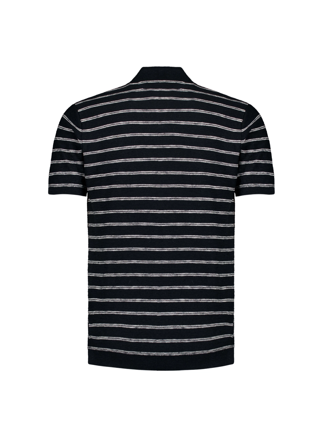 No Excess | Pullover short sleeve polo v stripes with linen