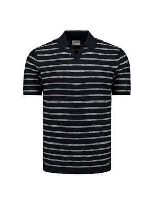 No Excess | Pullover short sleeve polo v stripes with linen