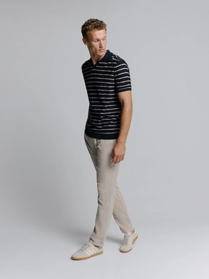 No Excess | Pullover short sleeve polo v stripes with linen