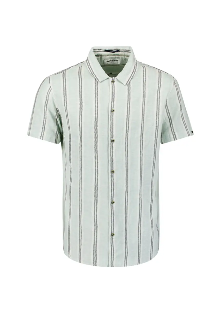 No Excess | Shirt short sleeve dobby vertical stripe with linen