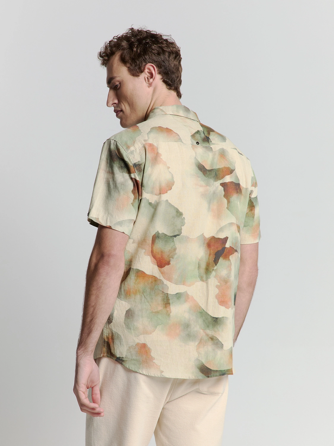 No Excess | Shirt short sleeve revers collar allover printed with linen