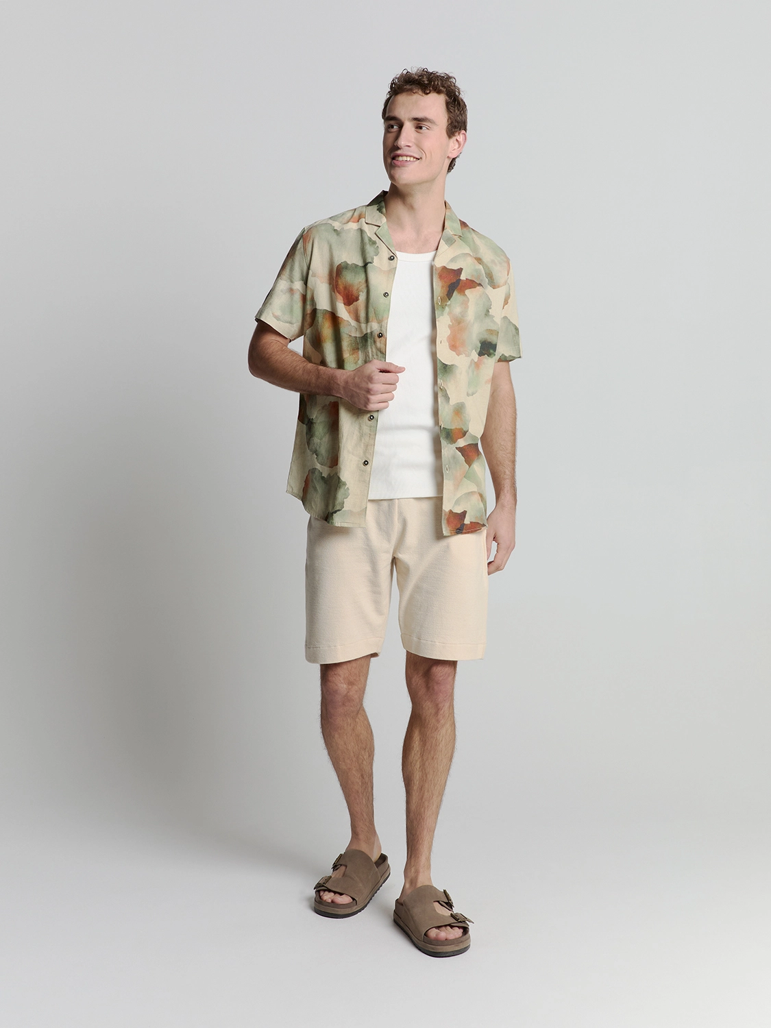 No Excess | Shirt short sleeve revers collar allover printed with linen