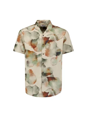 No Excess | Shirt short sleeve revers collar allover printed with linen