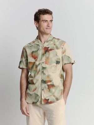 No Excess | Shirt short sleeve revers collar allover printed with linen