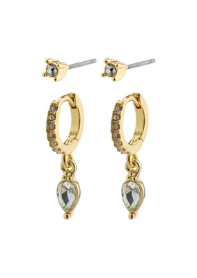 Pilgrim | Elza recycled crystal earrings 2-in-1 set gold-plated