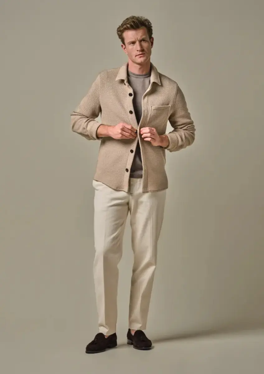 Profuomo | Overshirt open weave d.beige