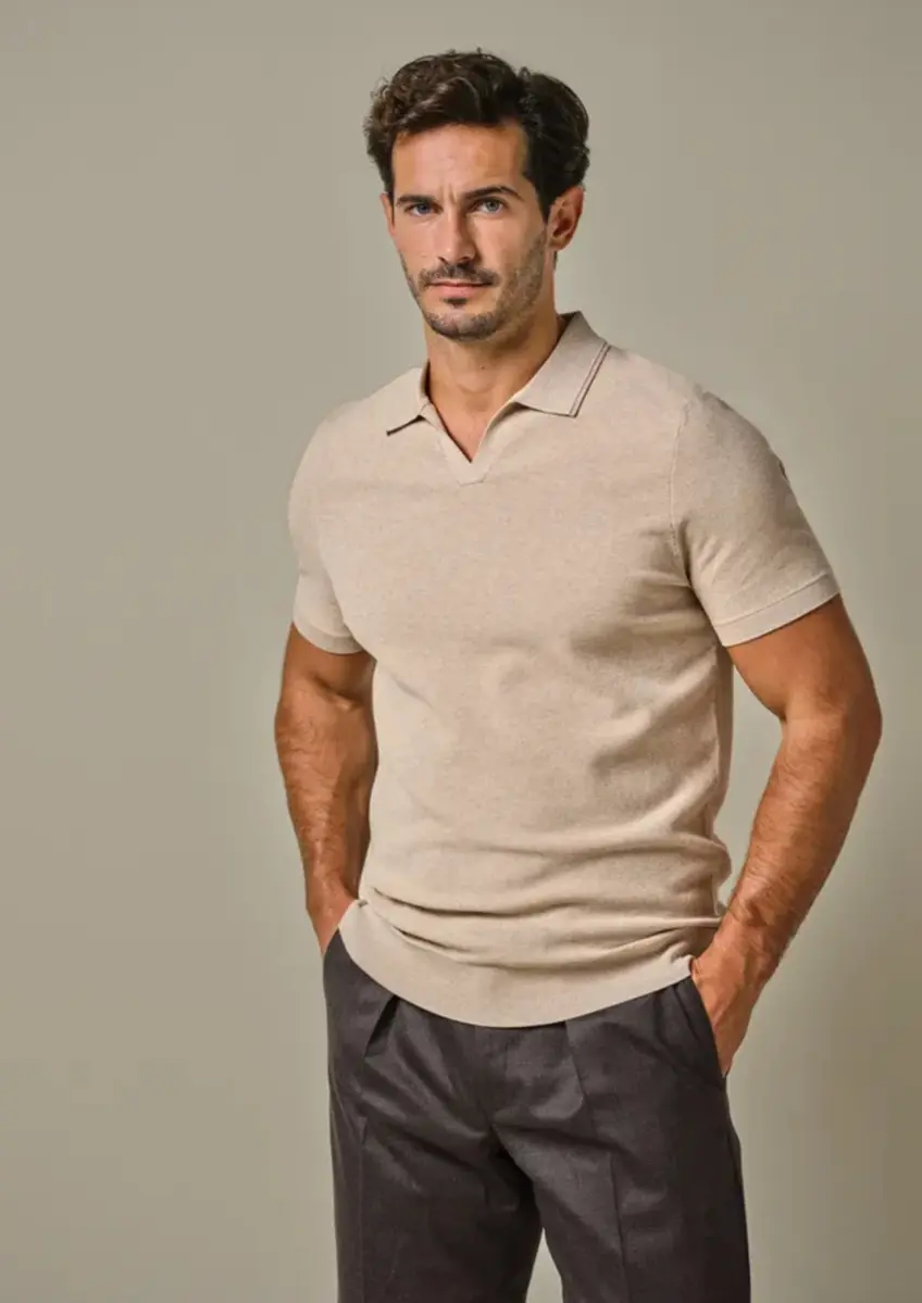 Profuomo | Polo riva collar ss beige