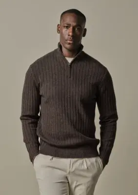 Profuomo | Pullover half zip brown