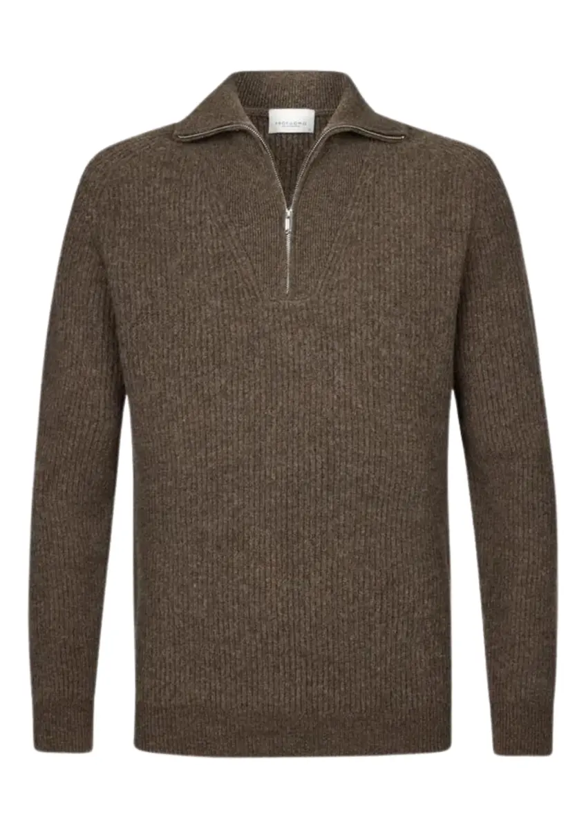 Profuomo | Pullover half zip dark brown