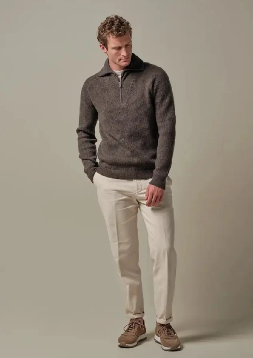 Profuomo | Pullover half zip dark brown