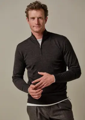 Profuomo | Pullover half zip dark brown