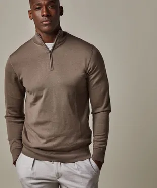 Profuomo | PULLOVER HALFZIP BROWN Brown