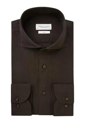 Profuomo | Shirt x-cutaway sc sf d.brown dark brown