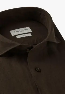 Profuomo | Shirt x-cutaway sc sf d.brown dark brown