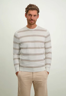 Pullover crew-neck striped mouline wit/beige