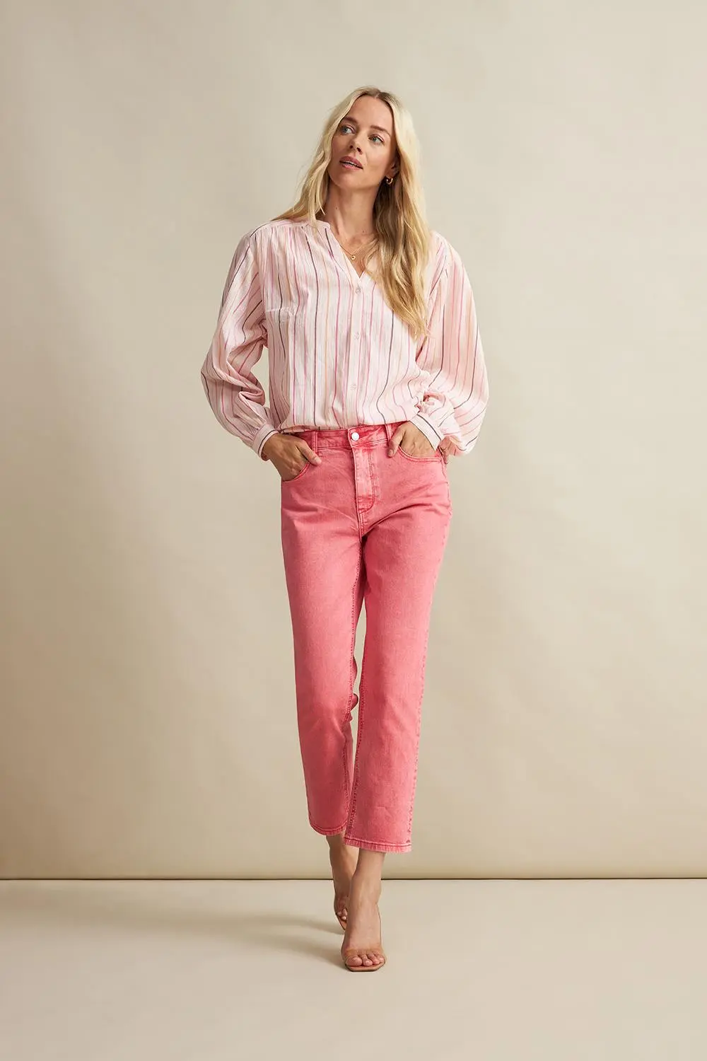 Red Button | Blouse lurex stripe soft pink