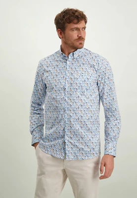 Shirt ls print poplin - ref ss 14195 wit/grijsblau