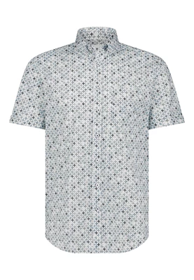 Shirt ss print poplin wit/grijsblauw