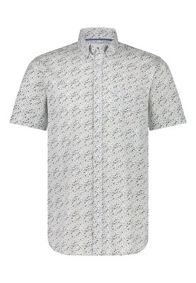 Shirt ss print poplin wit/grijsblauw