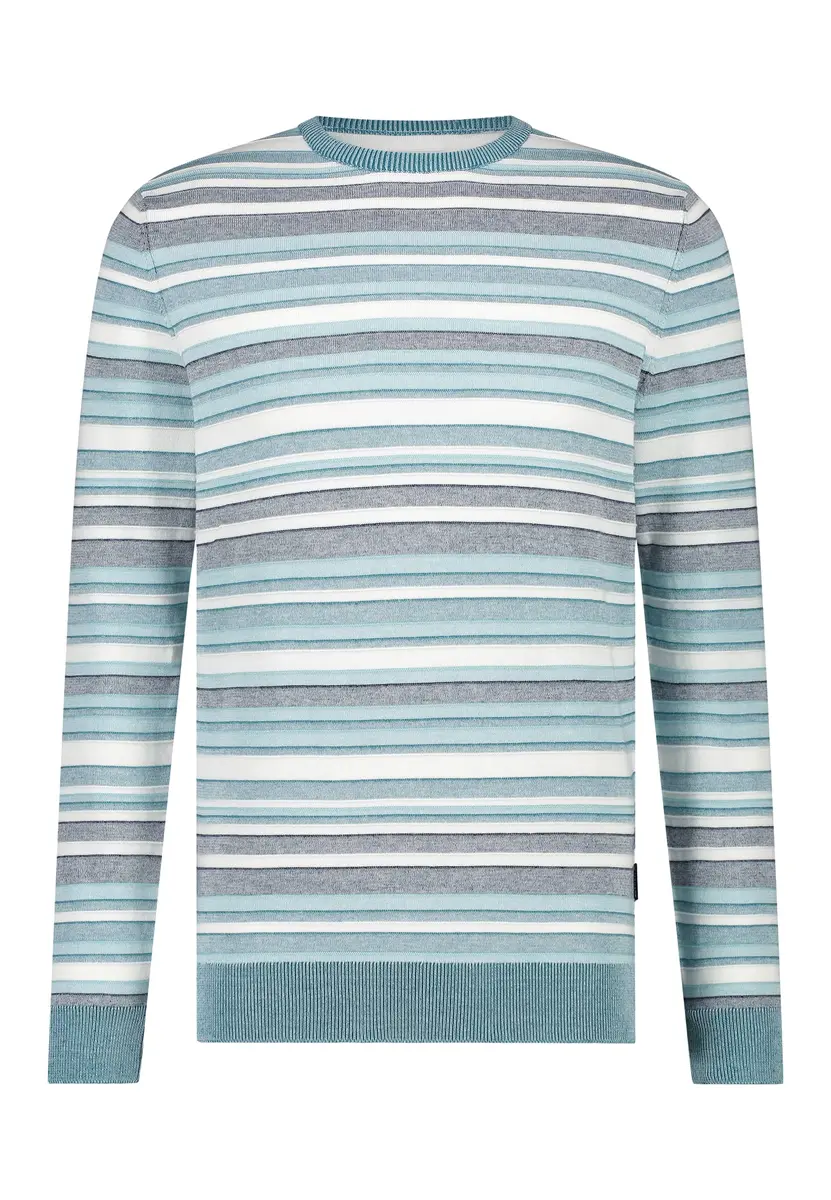 State Of Art | Pullover Crew-Neck Striped azuurblauw/wit