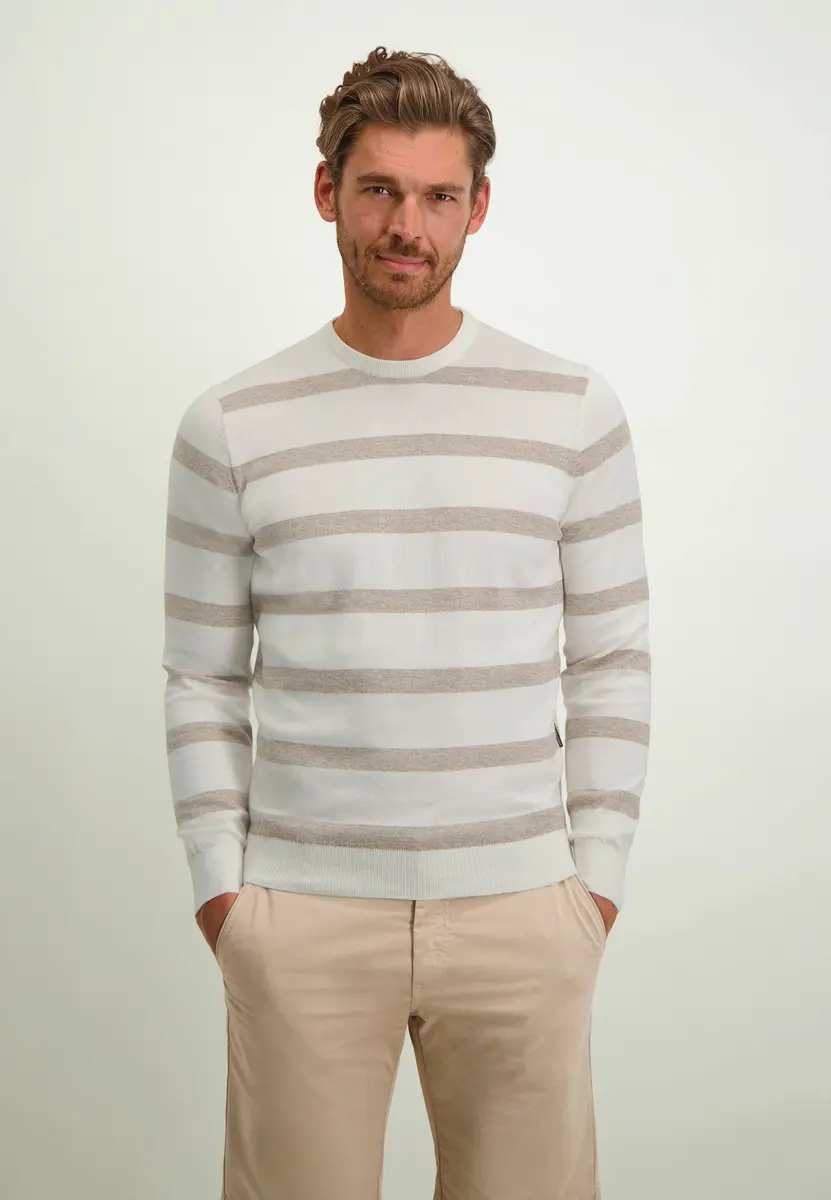 State Of Art | Pullover crew-neck striped mouline wit/beige