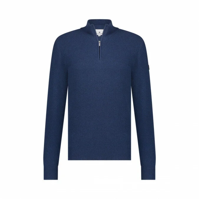 State Of Art | Pullover sportzip plain mouline kobalt/donkerblauw