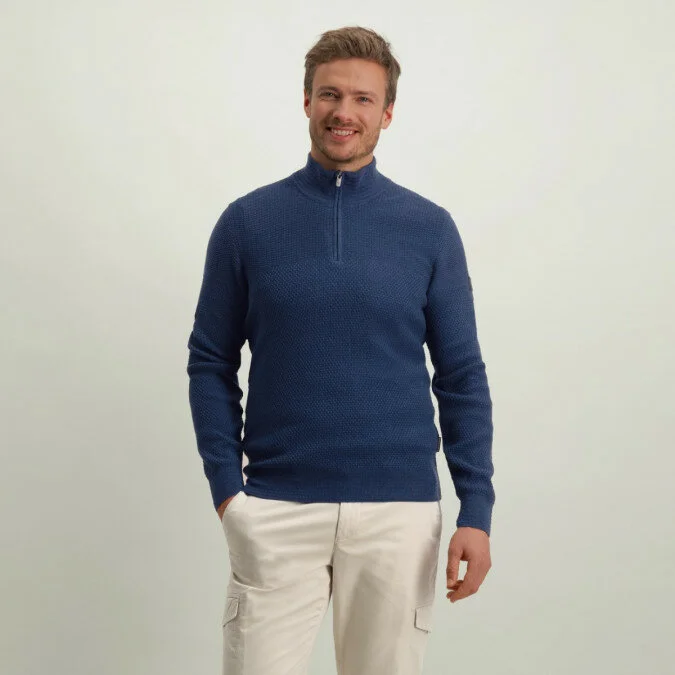 State Of Art | Pullover sportzip plain mouline kobalt/donkerblauw