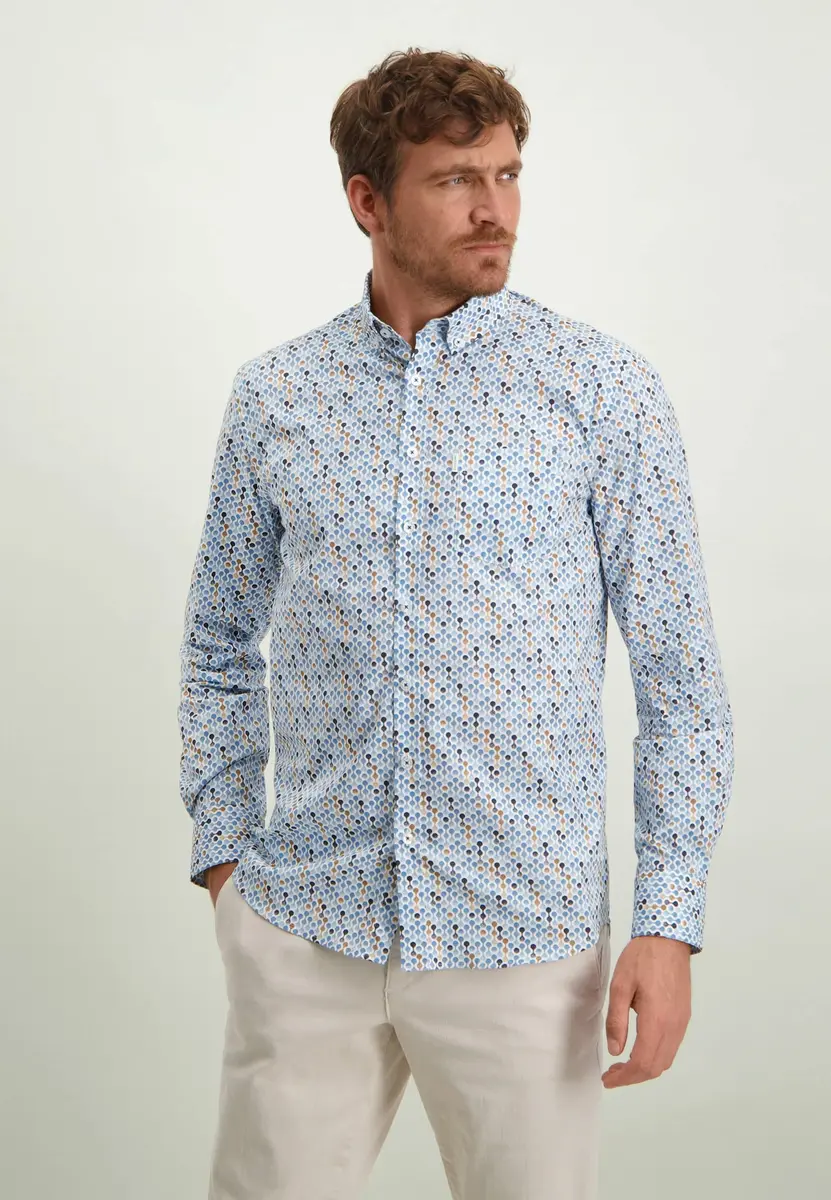 State Of Art | Shirt ls print poplin - ref ss 14195 wit/grijsblau