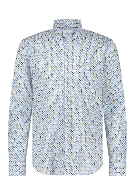 State Of Art | Shirt ls print poplin - ref ss 14195 wit/grijsblau