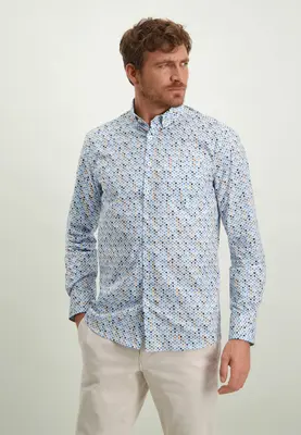 State Of Art | Shirt ls print poplin - ref ss 14195 wit/grijsblau
