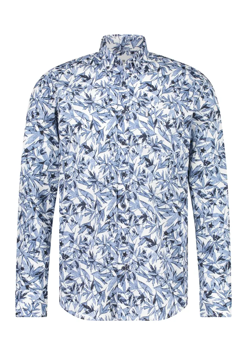 State Of Art | Shirt ls print poplin wit/donkerblauw