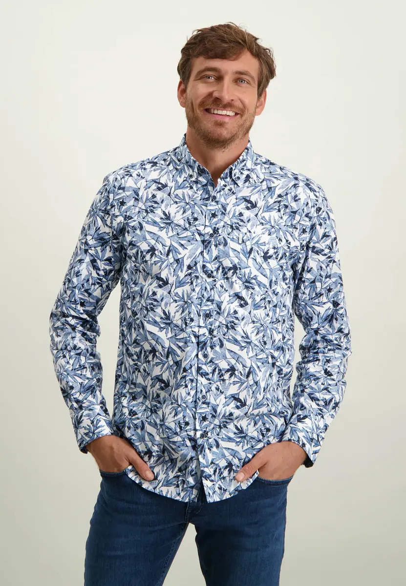 State Of Art | Shirt ls print poplin wit/donkerblauw