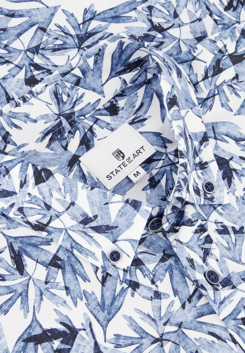 State Of Art | Shirt ls print poplin wit/donkerblauw