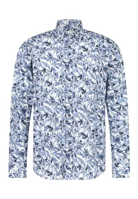 State Of Art | Shirt ls print poplin wit/donkerblauw