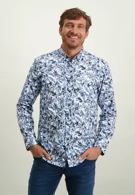 State Of Art | Shirt ls print poplin wit/donkerblauw